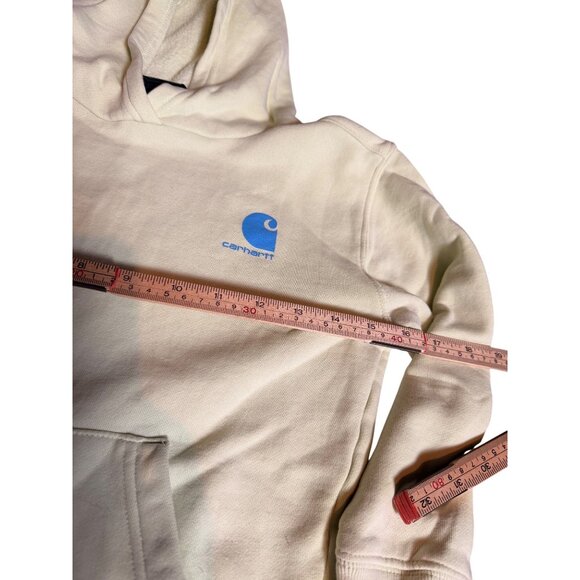 Carhartt Youth SZ 7 Yellow Hooded Sweatshirt With Blue Logo Graphic - Picture 9 of 10